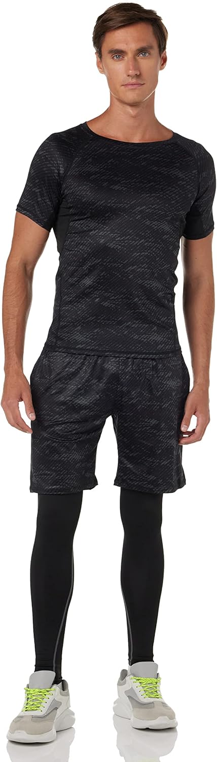 Sports Running Compression Sets, Mens Sportswear 3 pack Quick Dry Fitness Workout Suits with Basic T Shirts, Loose Fitting Shorts, Compression Pants, Size M-3XL - 3XL Black