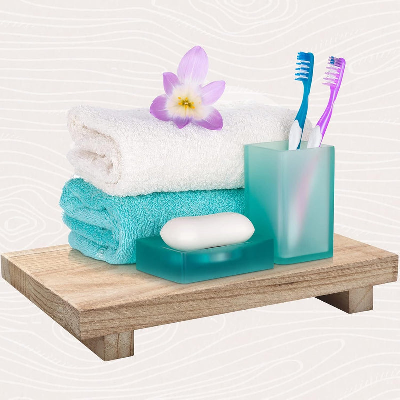 Nuogo Wood Riser Tray Soap, Stand Soap Tray for Kitchen Sink, Wood Pedestal for Kitchen Counter Sink Stand Decorative Rustic Bathroom Dishes for Plant Bottles Candles Display (Natural, 9 x 6 Inch)