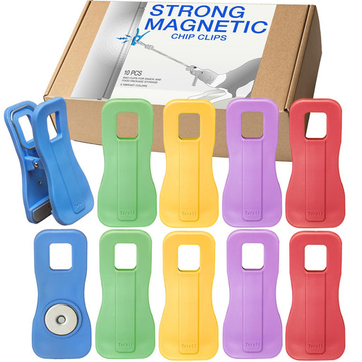 Yarall 10 Pcs Bag Clips with Magnet- Food Clips, Chip Clips, Bag Clips for Food Storage with Air Tight Seal Grip, Snack Bags and Food Bags with Colors(Green, Yellow, Red, Blue, Purple)