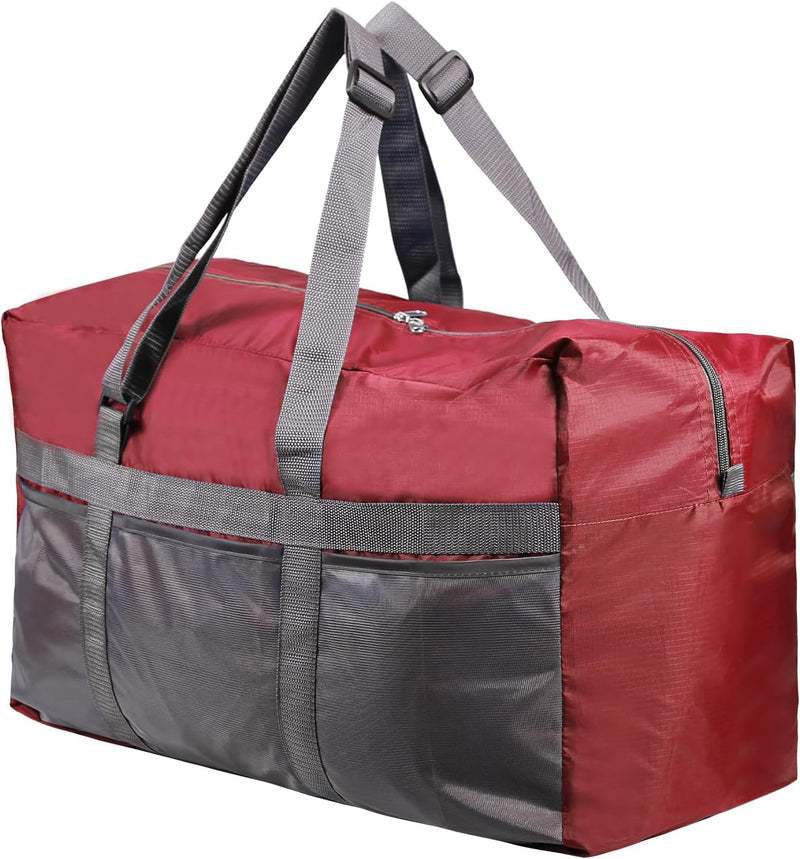 Foldable Travel Bag, Large Sports Bag, 75L/96L/100L, Lightweight Waterproof Tote Bag - Wine Red 75L