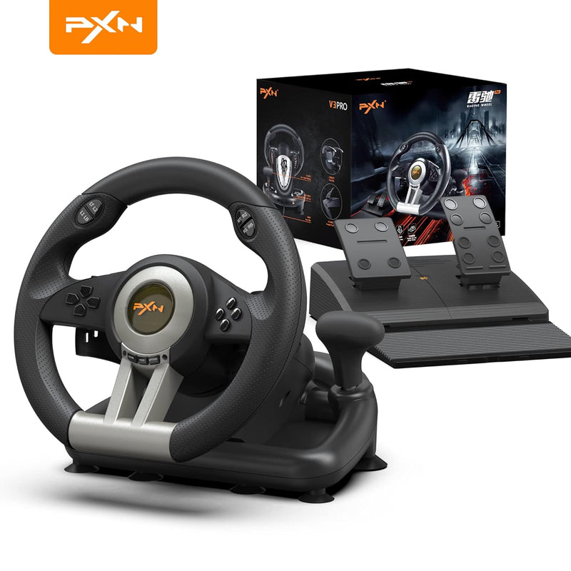 PXN V3II PC Racing Wheel Game Steering Wheel, Driving Wheel Volante PC 180 Degree Universal Usb Car Racing with Pedal for Windows PC, PS3, PS4, Xbox One,Xbox Series S/X, Nintendo Switch(Black)