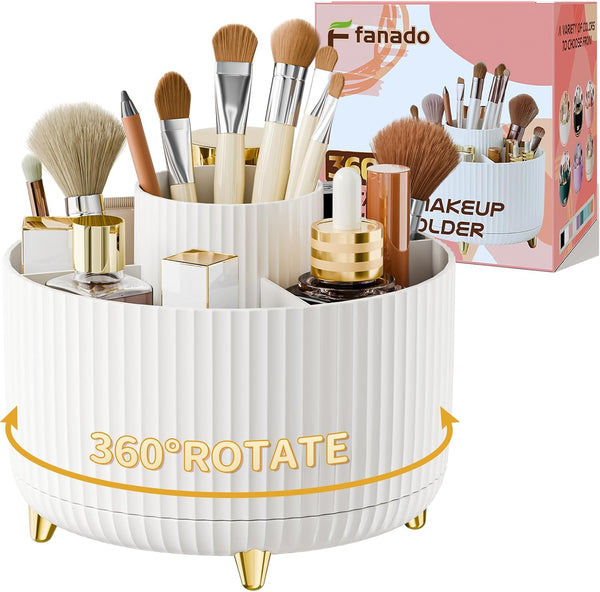 360 Rotate Makeup Brush Holder Organizer, Makeup Organizers Countertop, Makeup organization and Skincare Storage for Vanity, Desktop, Bathroom (White)