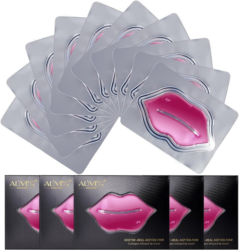 Lip Mask Sheet 10 pcs,Collagen Lip Sleeping Masks for Dry and Dark Lips, ALIVER Original Skincare Nourishing Lip Balm for Women and Men - 10pcs Lip Masks