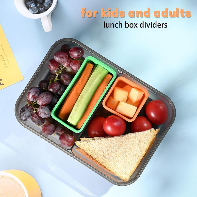 3 Pieces Set Versatile Silicone Lunch Box Dividers,Lunch Containers Accessories,4 inch Rectangular and 2 inch Square.(Green+Orange+Purple)