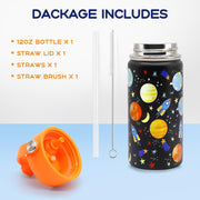 Kids Water Bottle 350ml Stainless Steel Hydro Flask Wall Insulated Thermos Bottle with Straw Lid BPA Free Cup Hot Cold Sports Toddler School Boys Girls 12oz (SPORTS, 350ML)