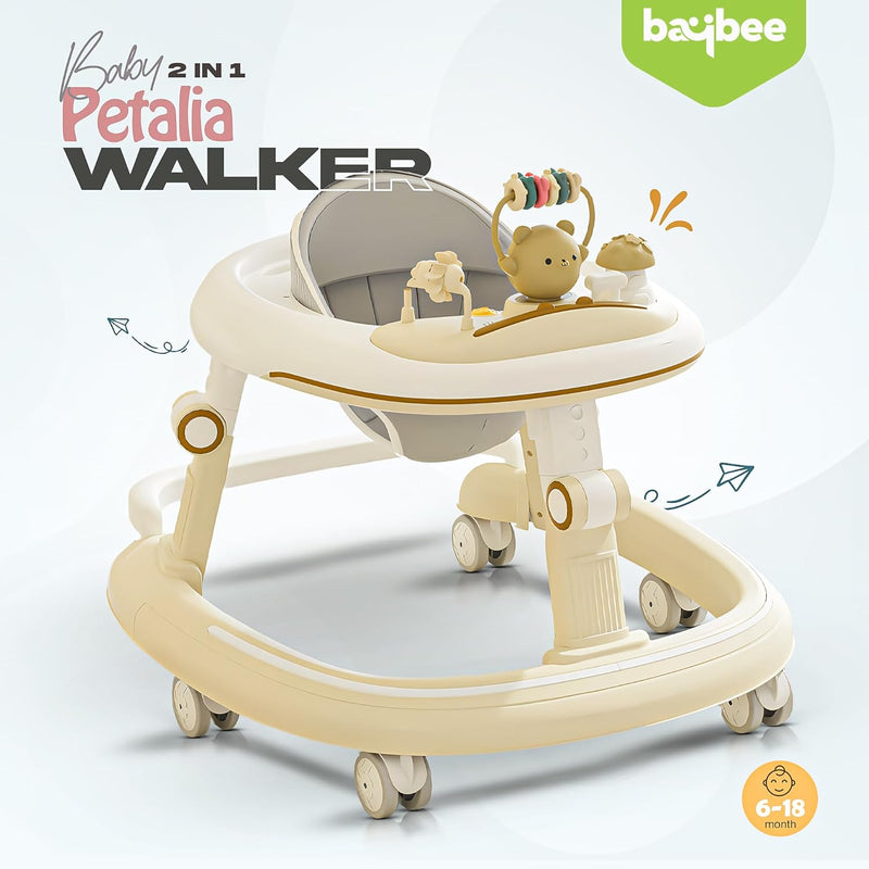Baybee Petalia 2 in 1 Baby Walker for Kids, Round Kids Walker with 5 Position Adjustable Height | Activity Walker for Baby with Musical Bar, Toddler Activity Walkers for Babies 6-18 Months (Pink)