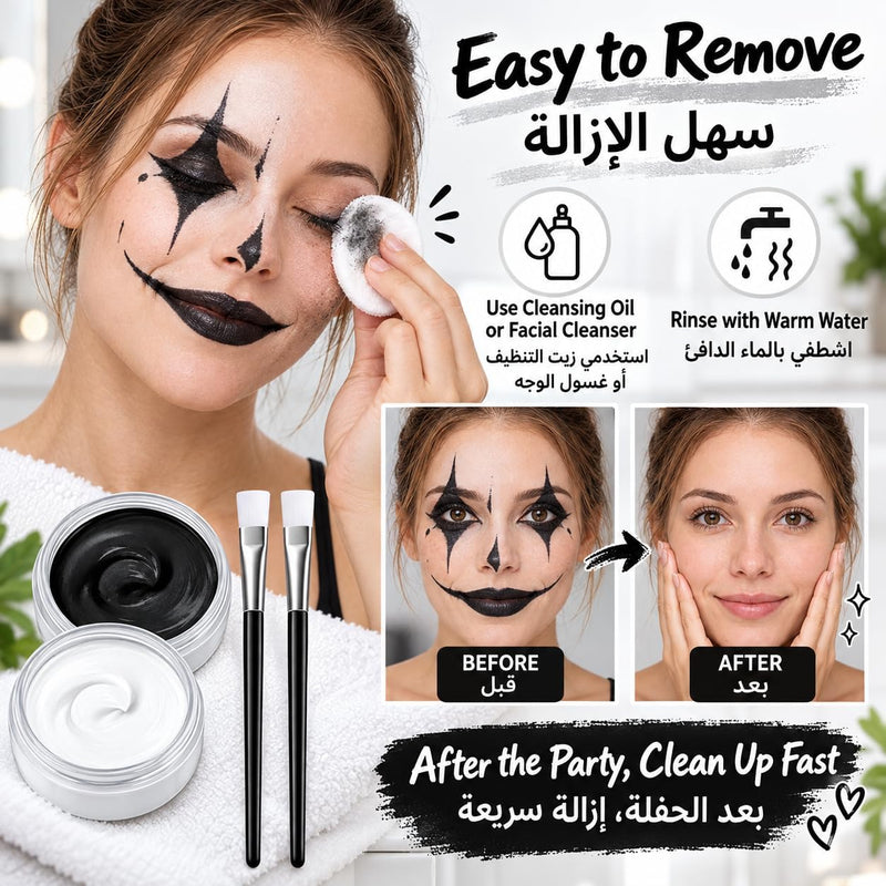 Black White Face Body Paint, Non-Toxic Face Painting Kit with 2 Professional Paint Brushes for Art Theater Halloween Party Cosplay
