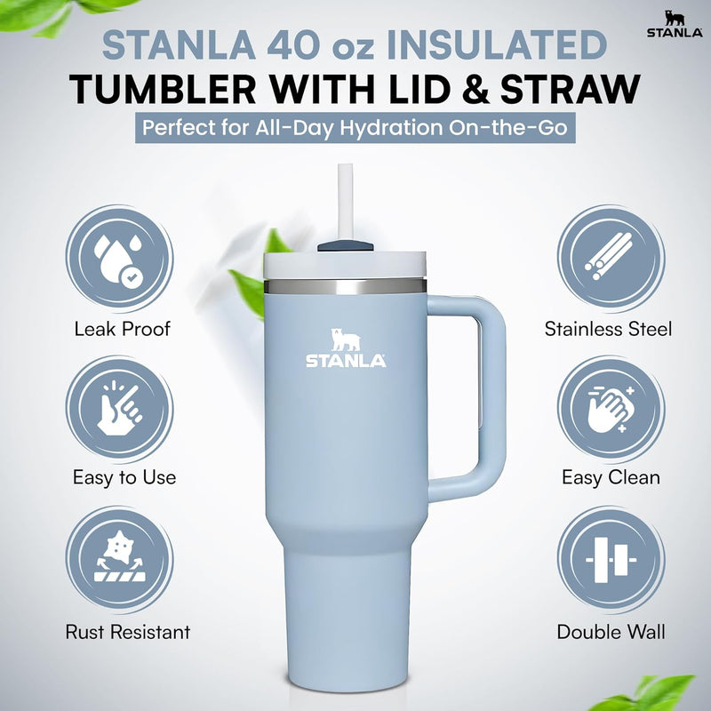 STANLA 40 oz Tumbler with Lid and Straw | Travel Mug for Iced Tea & Coffee | 100% Leakproof, Stainless Steel Insulated Tumbler for School,Office & Gym | Cup Holder Friendly Base (Cream)