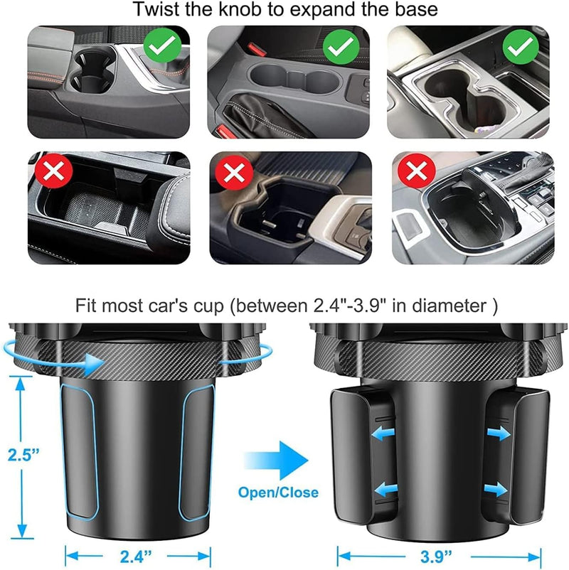Car Cup Holder Phone Mount: Universal Auto Cell Phone Stand with Drink Expand Cup Holder for SUV Automobile Compatible with iPhone & Samsung and Other Android Smartphone-Black