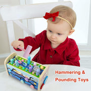AM ANNA 7 in 1 Hammering Pounding Toys, Wooden Montessori Educational Fishing Game Xylophone Toys for 1 2 3 Year Old, Baby Sensory Developmental Fine Motor Skills Toddler Activities Age 1-4 Gifts