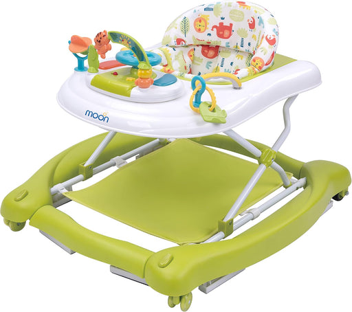 The Moon Brand Crusie 4 In 1 Walker. Jumper-Rocker-Pushable Walker-6 to 18 Months-Jungle Themed-Removable Music Box-Jumping Base-Well Padded Seat-Strong Metal Frame- Plastic Body-Grey - Green