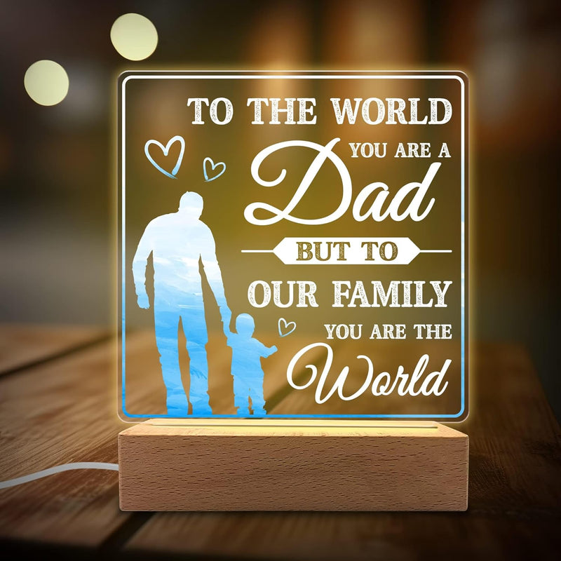 MAKINGTEC Acrylic Night Light for Dad's Room Decoration - 'You are the World' Night Light Gift for Dad on Father's Day, Christmas, and Birthday from Son and Daughter