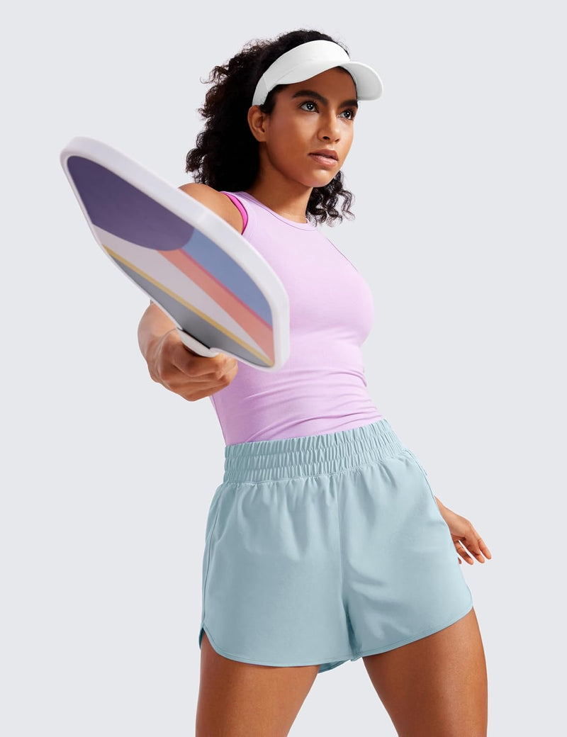 CRZ YOGA Women's High Waisted Running Shorts Mesh Liner - 3'' Dolphin Quick Dry Athletic Gym Track Workout Shorts Zip Pocket