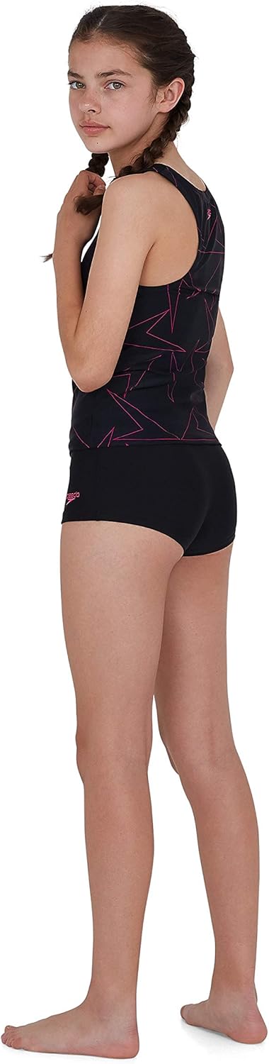 Girls' Boomstar Tankini, Black/Electric Pink, 32 (13-14 Yrs)