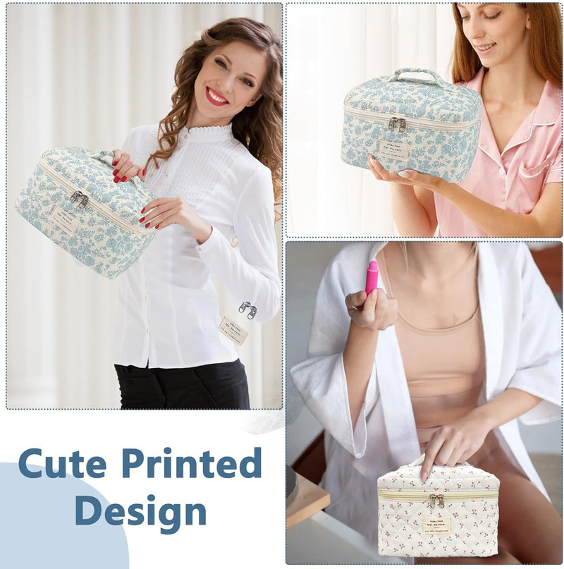Large Makeup Bag, Cute Cosmetic Bag for Women Girls, Floral Coquette Aesthetic Toiletry Bag, Travel Make Up Organizer Bag - Baidilanhua