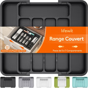 Silverware Drawer Organizer, Expandable Utensil Tray for Kitchen, BPA Free Flatware and Cutlery Holder, Adjustable Plastic Storage for Spoons Forks Knives, 8.9-14.7 x 12.2", Black - Black 1