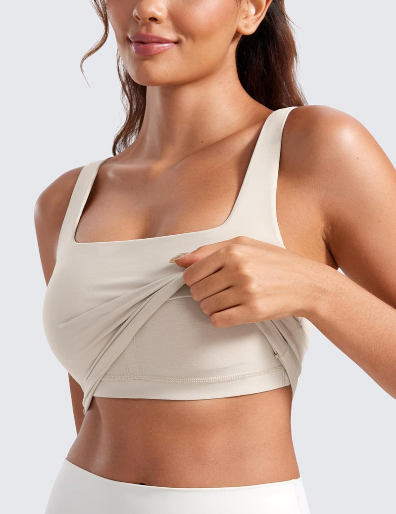 CRZ YOGA Butterluxe Womens V Neck Longline Sports Bra - Padded Workout Crop Tank Top with Built in Bra
