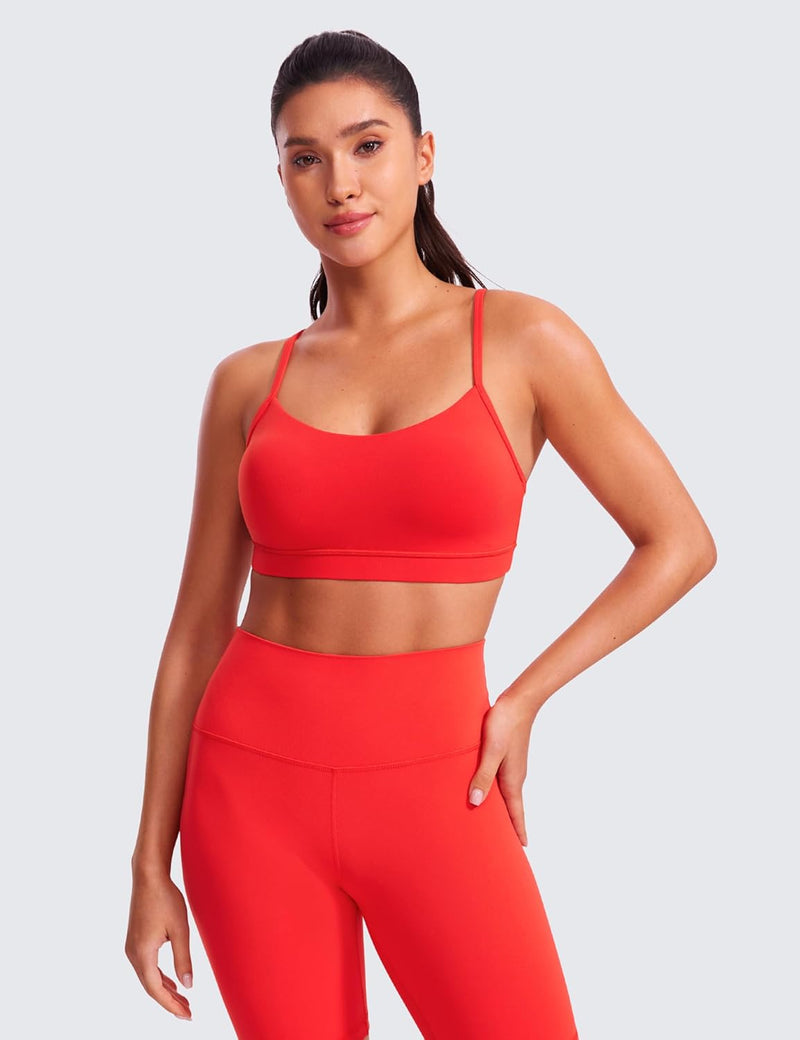 CRZ YOGA Y Back Sports Bra for Women - Padded Racerback Spaghetti Straps Thin Strap Low Impact Workout Yoga Bra