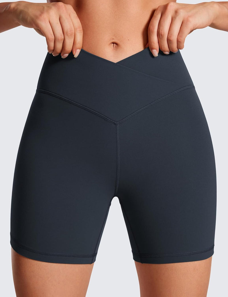 CRZ YOGA Womens Butterluxe Crossover Biker Shorts 5 Inches - Criss Cross High Waisted Workout Yoga Buttery Soft