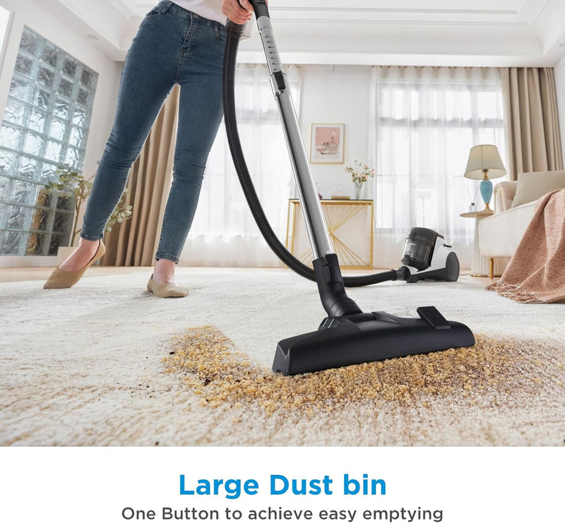 Midea Vacuum Cleaner 1800W Bagless Canister 2L Dust Capacity With HEPA Filter, Easy Emptying, 200W Suction power, Washable Filter For Pet Hair, Carpet, Tile, Hard Floor, White - MC08MEWH