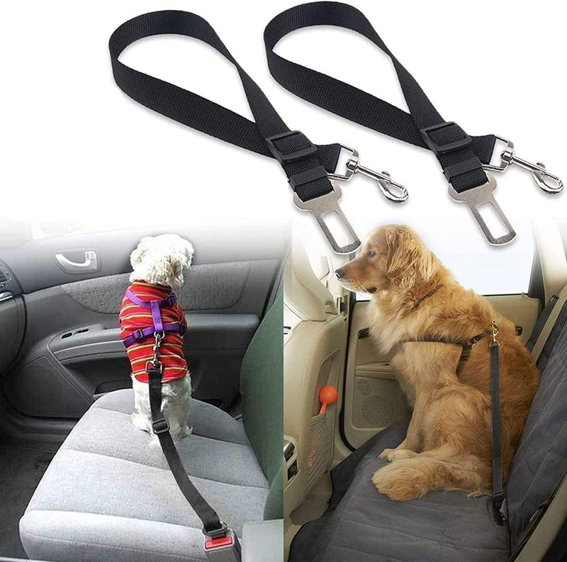 DELFINO Dog Safety Belt, Adjustable Dog Seat Belts for Car, Headrest Restraint Puppy Safety Adjustable Dog Car Seatbelts and Strong Leash Leads Accessories for Dogs Cats Pets, Black