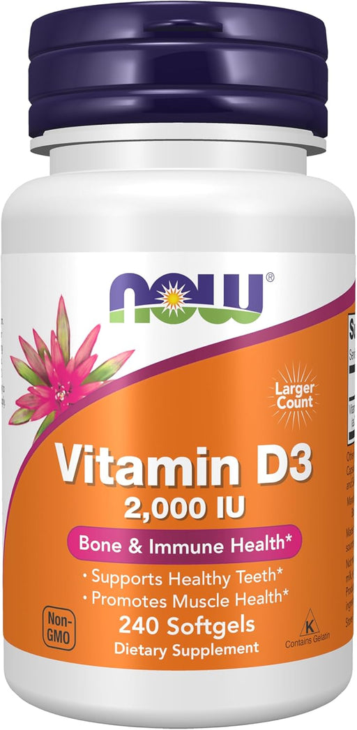 Foods Vitamin D3 2000 IU Highly Absorbable Dietary Supplement for Bone Health & Immune Support & Healthy Teeth & Muscle Function 240 Softgels