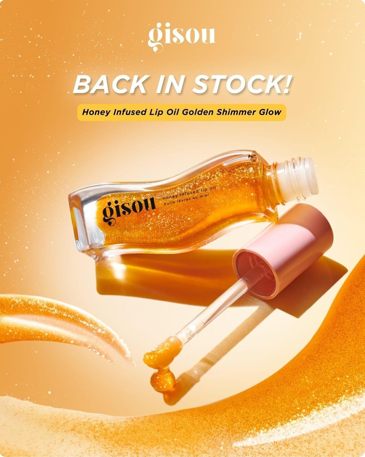 Gisou Golden Shimmer Glow Honey Infused Lip Oil - Hydrating, Nourishing, and Naturally Enhancing Formula for Luxurious Lips 0.27 oz 8 ml – image 9