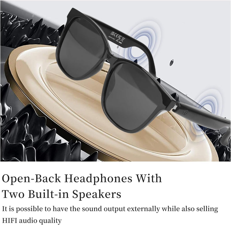 OKCSC Bluetooth Audio Sunglasses, Polarized Lenses, Semi-Open-Ear Smart Touch Eyewear for Music/Calls/Navigation, Bluetooth 5.3 Audio Eyewear, IPX5 Waterproof Indoor Outdoor Eyewear - Black