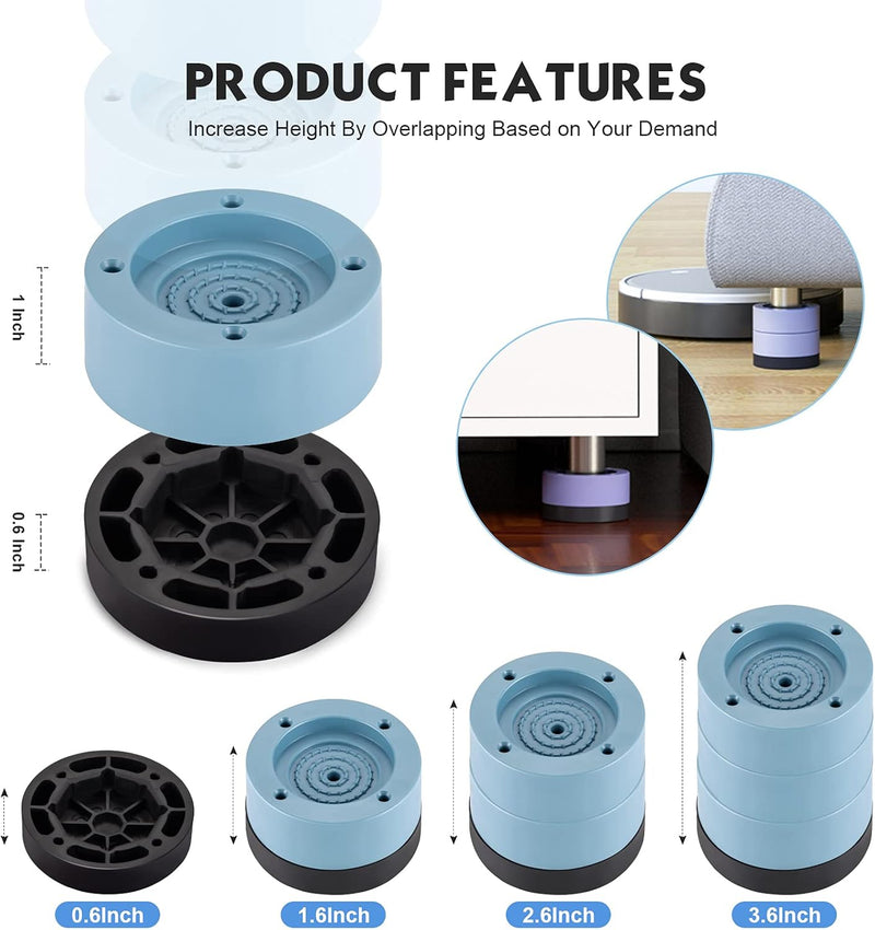 Anti Vibration Pads for Washing Machine, Washer and Dryer Pedestals, Laundry Pedestal, Washing Machine Support, Washing Machine Feet Stabilizer for Shock Damping, Noise Absorbing, Anti Walk And Slip