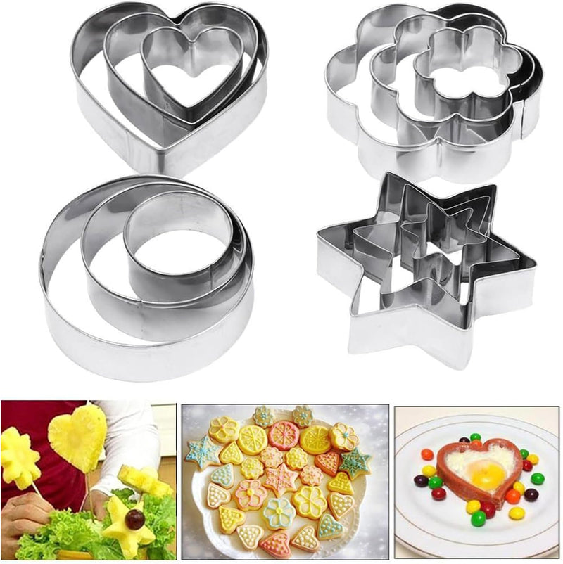 PureBake Cookie Cutters Shapes Baking Set, 12PCS Flower Round Heart Star Shape Biscuit Stainless Steel Metal Molds Cutters for Kitchen Baking Halloween Christmas Small Cookie Cutters