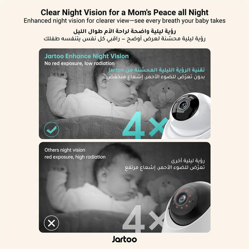 Jartoo 2K Video Baby Monitor with Camera and Audio, 1860ft Long Range Baby Monitor No WiFi 5.5" FHD Screen ANC Baby Camera Wireless, Feeding Clock, Night Vision, 2-Way Talk, AI Cry Detect, 6000mAh
