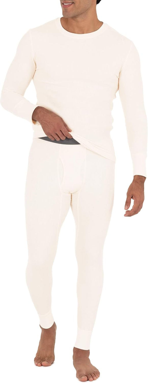 Men's Recycled Waffle Thermal Underwear Set (Top and Bottom) Pajama Set - natural