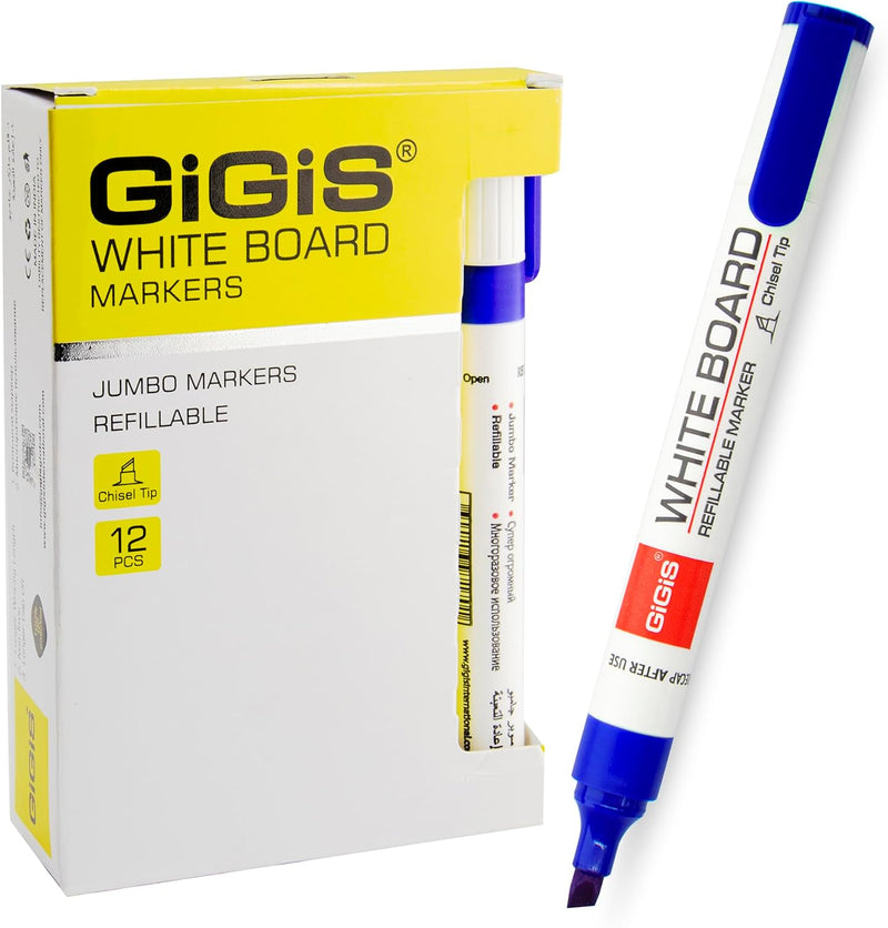 GiGiS White Board Marker with Chisel Tip 12-Pieces, Blue