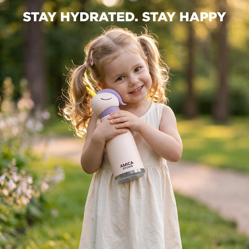 Kids Water Bottle 460ml Insulated Stainless Steel - AMICA STUDIO (Nova Unicorn)