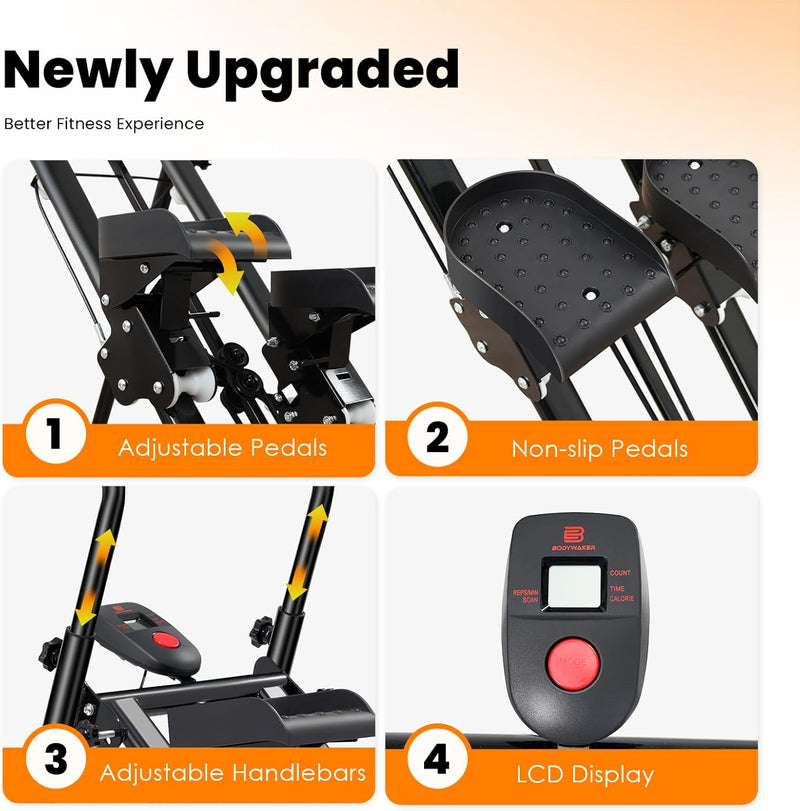 Vertical Climber, Pro Stair Stepper for Full-Body Workout, Compact & Foldable Cardio Exercise Stair Climber with Extended Step Range, Improved & Adjustable Handlebar & Pedals (Random Color)