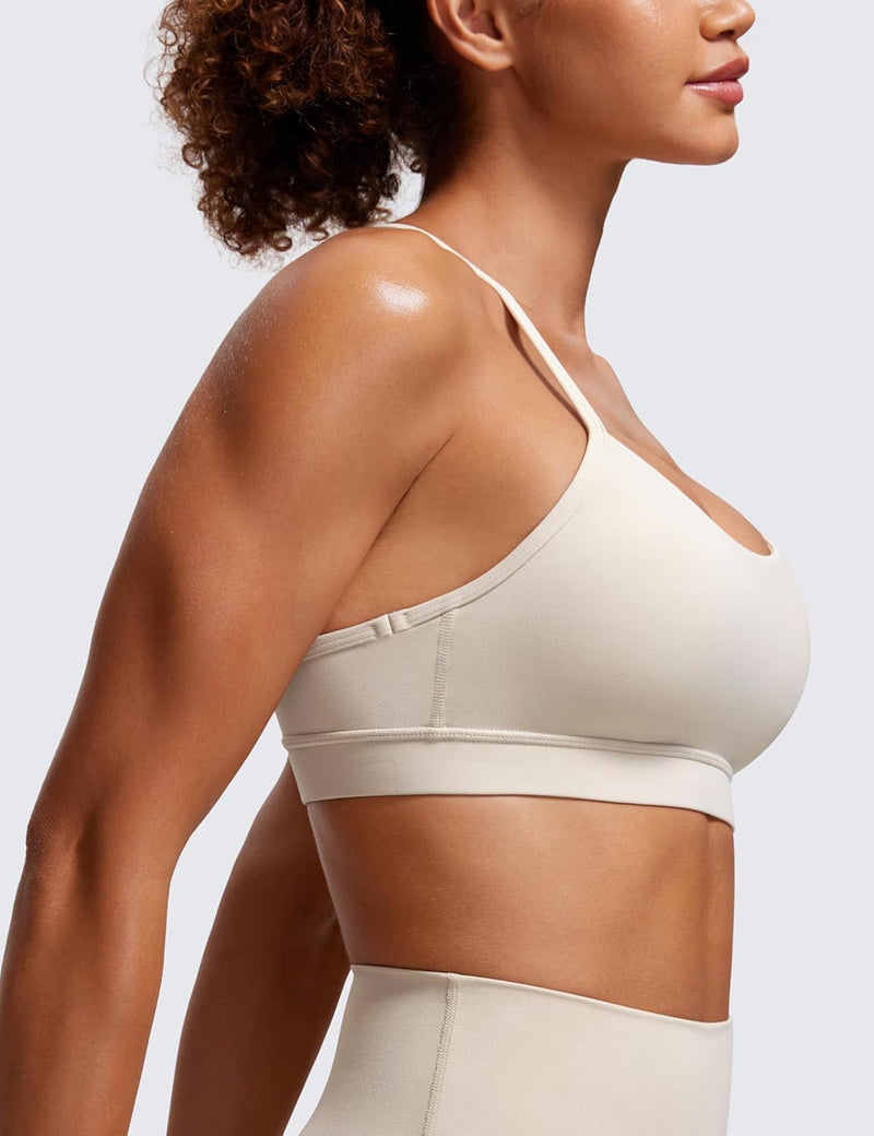 CRZ YOGA Y Back Sports Bra for Women - Padded Racerback Spaghetti Straps Thin Strap Low Impact Workout Yoga Bra