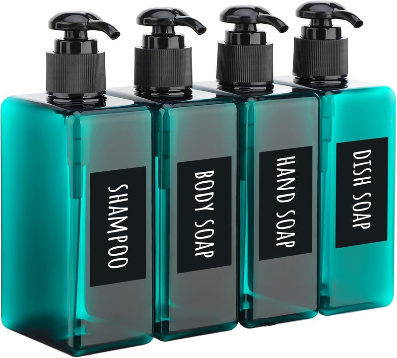 Segbeauty Shampoo and Conditioner Dispenser Refillable, 3pcs 16.9oz Shower Bottles Soap Dispenser with Labels, 500ml Empty Plastic Square Pump Bottle Dispenser Body Wash Containers for Bathroom Black - Green-mini 280ml