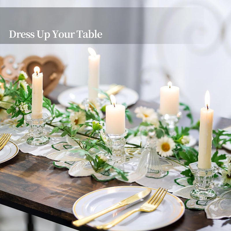TERRIFI 12 Pcs Taper Candle Holders Set, Clear Glass Crystal Candlestick Holders, Ideal for Wedding Table Centerpieces and Home Decoration