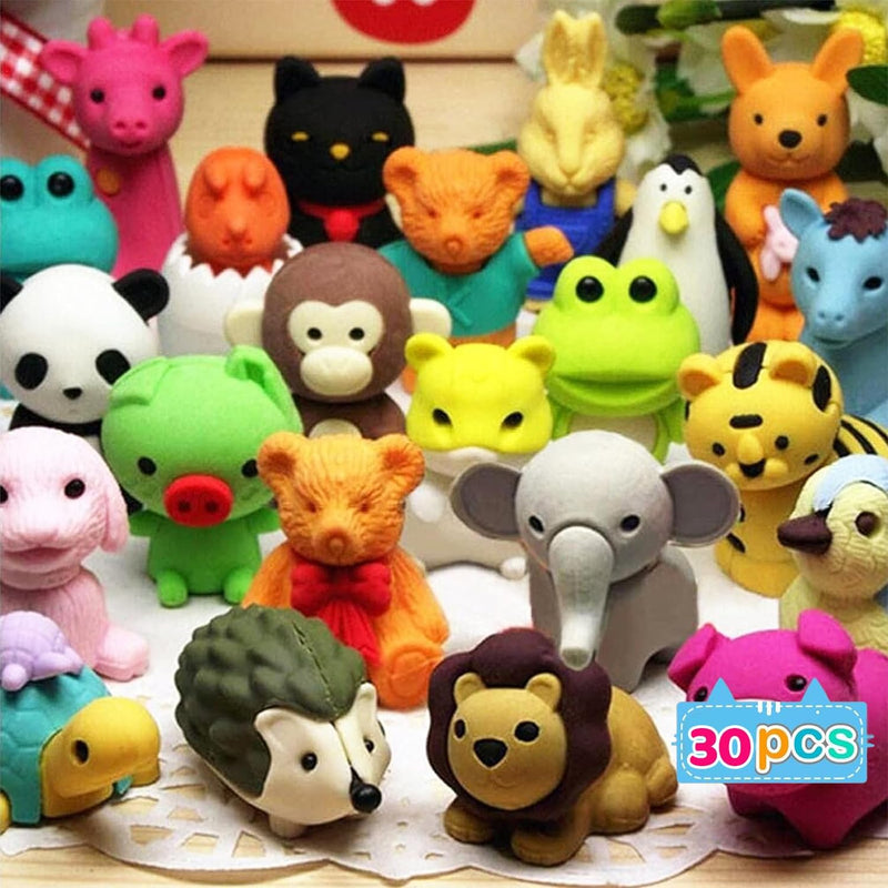 30 Pcs Animal Erasers Desk Pets for Kids Pencil Bulk Puzzle Erasers Toys Gifts for Classroom Prizes,Game Reward,Treasure Box,Easter Egg Fillers,Goodie Bag Stuffers,Party Favors