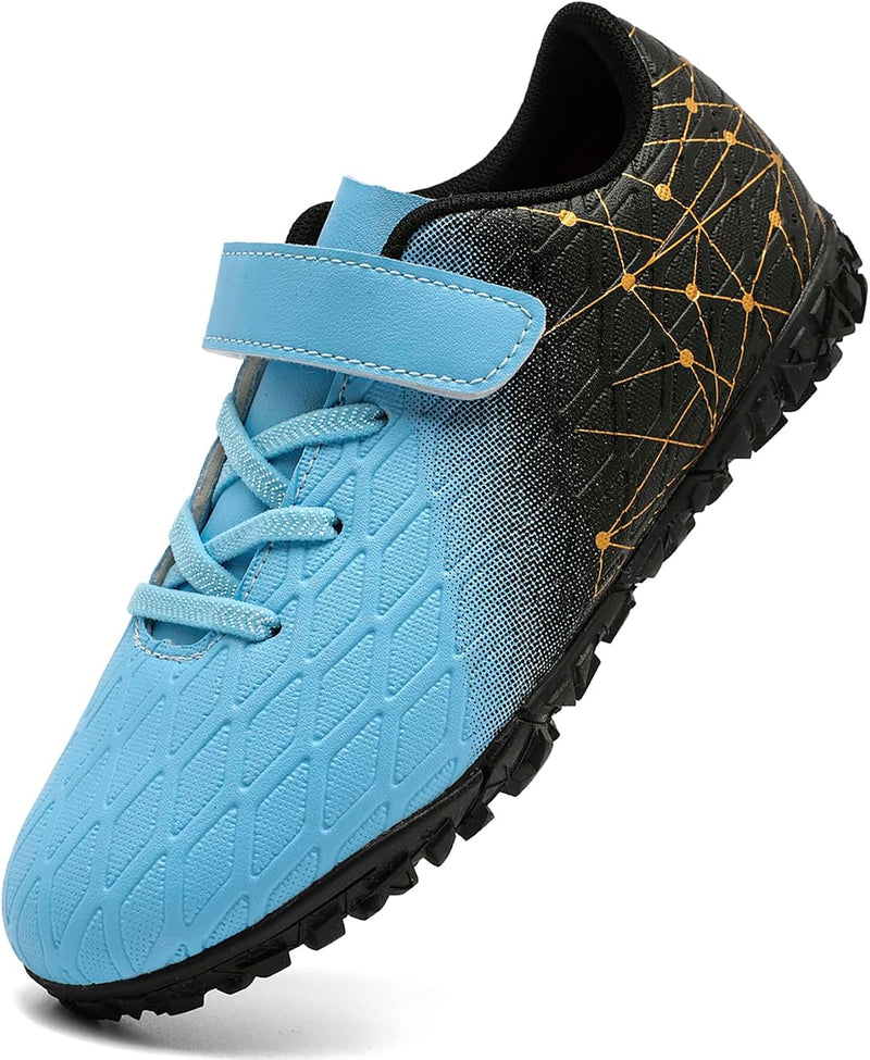 Boys Soccer Shoes Kids Girls Astro Turf Trainers Firm Ground Cleats Football Boots Outdoor Sneakers Athletic Sport Shoes Teenager Professional Football Shoes - Azure