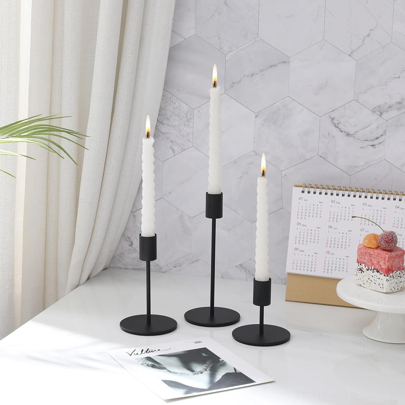 GHAKKE Set of 3 Candlestick Holders Candle Holder Taper Candle Holders Decorative Candlestick Holder for Home Decor, Wedding, Dinning, Party, Anniversary (Black)