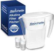 Seychelle pH2O Alkaline Water Filter Pitcher - pH Enhancing Filtration - 200 Gallon Capacity - USA-Made Filter, 64oz