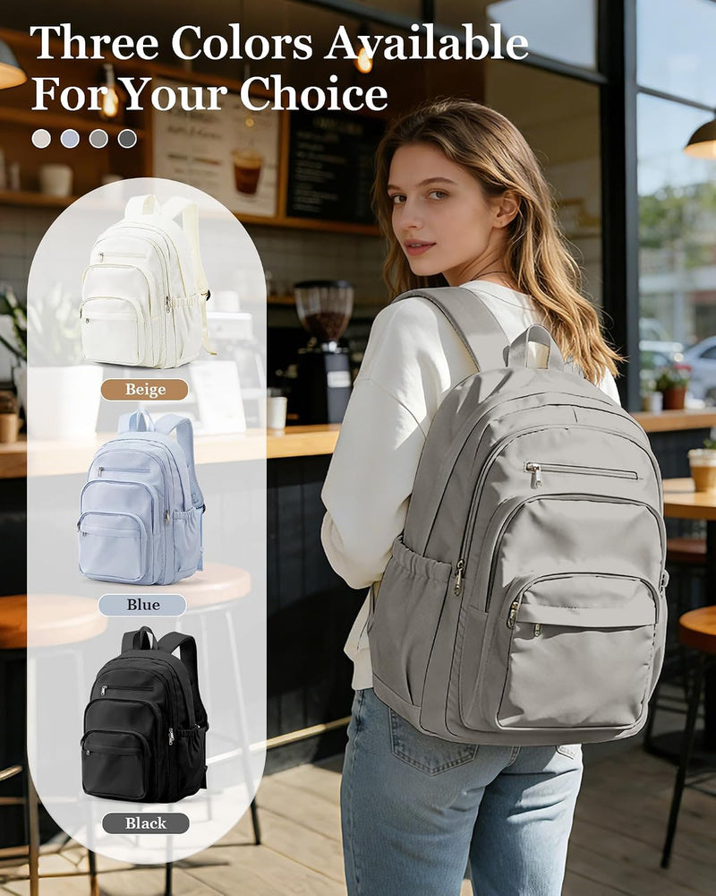 WEPOET Backpack Women Men School Backpack Large with Many Compartments Waterproof Backpack Lightweight for School Backpack Teenager Daypacks Backpack for Boys Girls, A3-grey-brown, Rucksack Backpacks