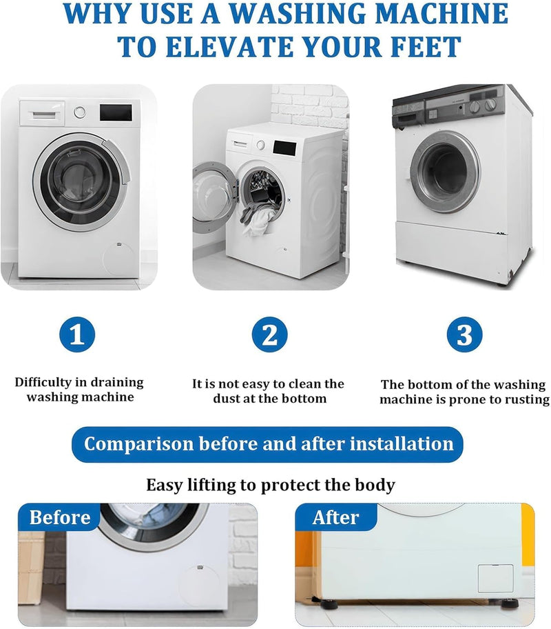 Bukela 4-Pack Anti-Vibration Pads for Washing Machine, Support Stand Mat, Rubber Shock Absorber for Washer and Dryer, Appliance Stabilizer Feet, Easy Install, Noise Reduction, Floor Protection