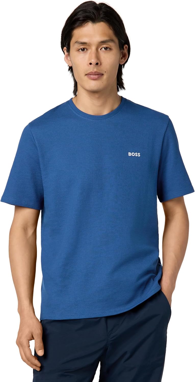 mens Waffle Contrast Logo Short-sleeve T-shirt Shirt - Dark Sapphire Blue