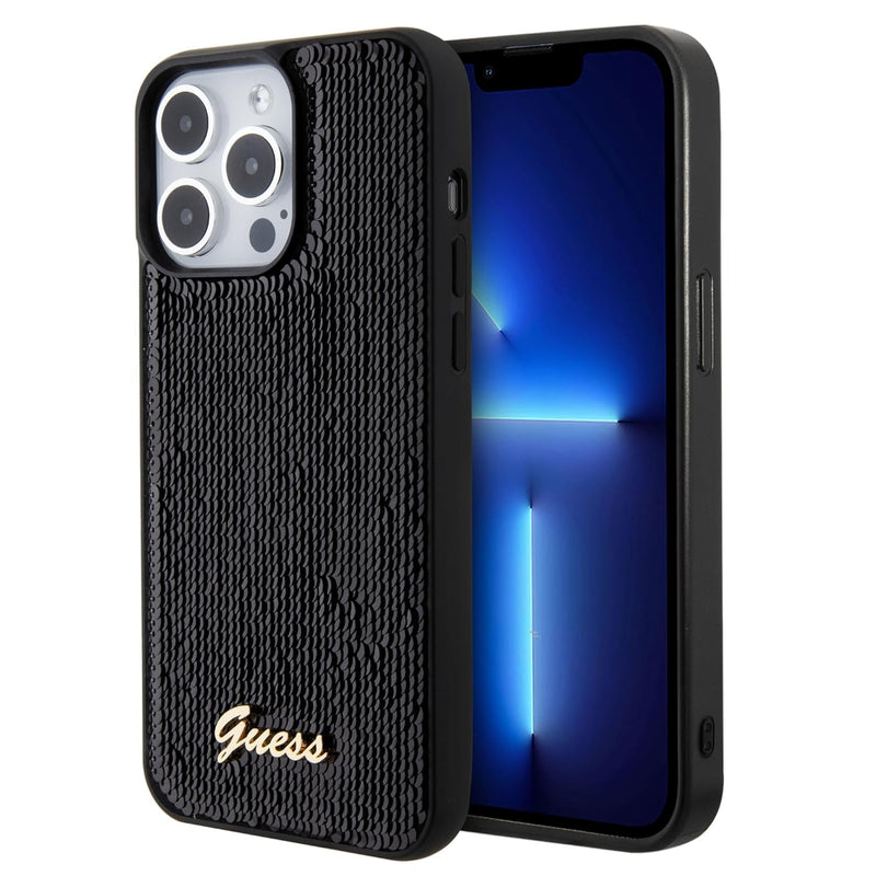 CG MOBILE Guess Sequin Script Case For iPhone 15 Pro Max (Black)