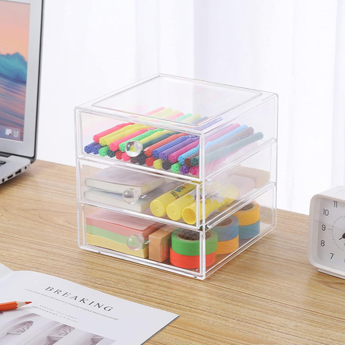 Acrylic Makeup Drawer Organizer - 3-Drawer Clear Cosmetic Display Case for Jewelry, Skin Care, Hair Accessories, and Bathroom Countertop