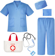 Meland Doctor Costume for Kids 3-10, Pretend Play Career Dress Up with Bag - Blue2