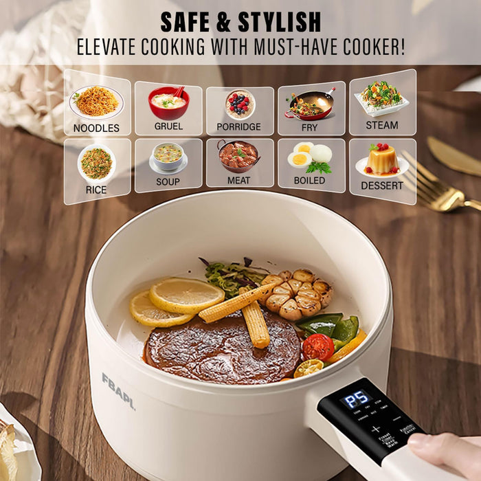 2L Hot Pot Electric Cooker Multi Cooker, Rice Cooker Small, Steamer Cooker, Electric Skillet, Frying Pan Electric Hot Pot, Portable Nonstick Pan (Black Liner + Steamer)