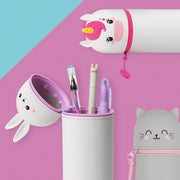 Legami - Pencil Case 2 in 1 Soft Silicone, Kawaii, Table Pen Holder, Zipper Closure, Diameter 6.3 cm, Kitty Theme - Kitty Modern
